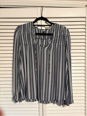 Old Navy Navy and White Striped Peasant Top